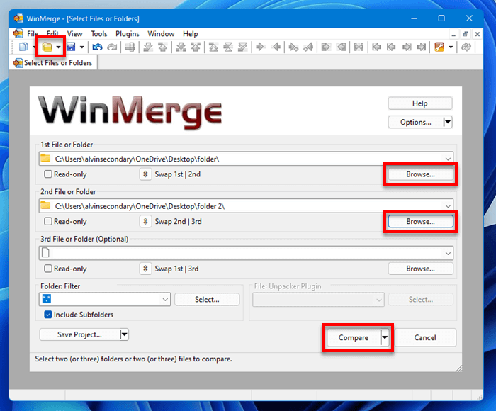 WinMerge compare folders