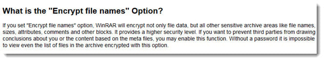 WinRAR encrypt file names meaning