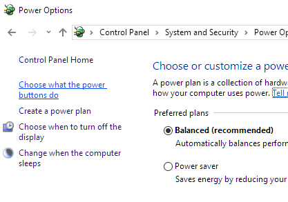 Windows 10 Choose what the power buttons do