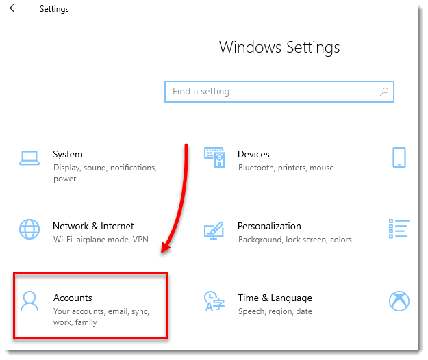 Windows 10 Settings Accounts