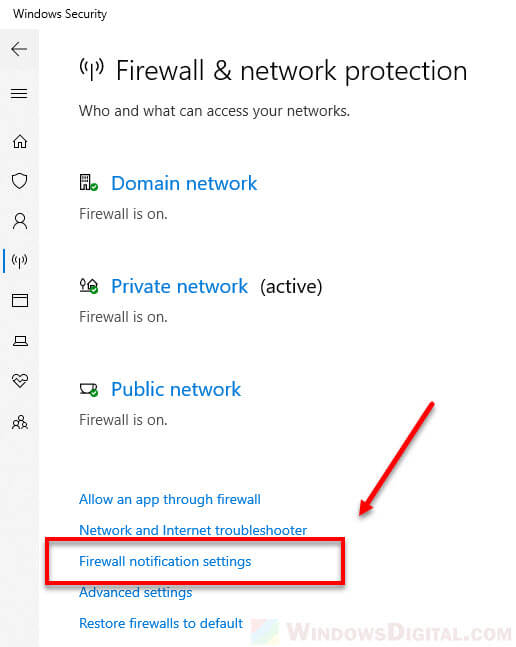 Windows 10/11 firewall notification settings