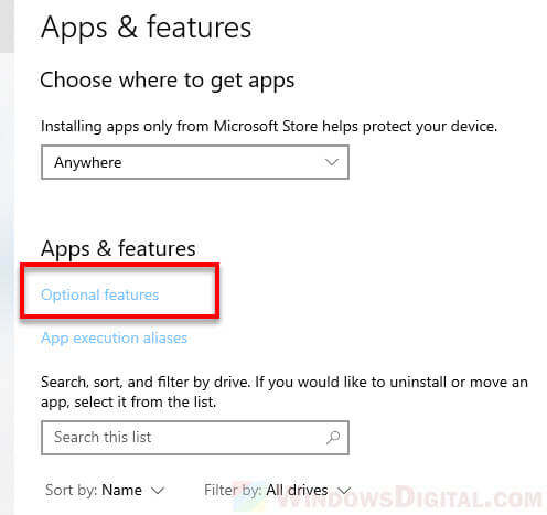Windows 10 how to add optional features