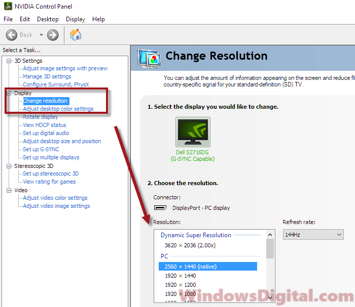 Change screen resolution using Nvidia Control Panel