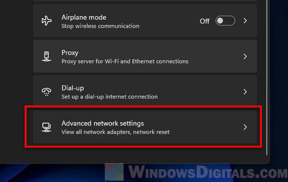 Windows 11 Advanced network settings