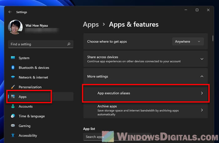 Windows 11 App Execution Aliases