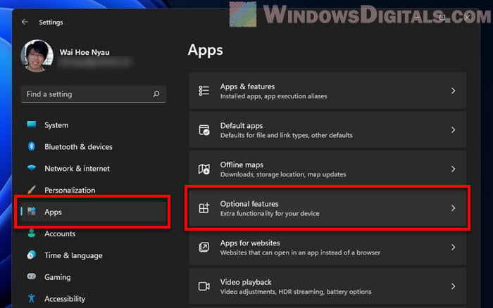 Windows 11 Apps Optional Features