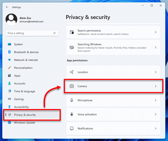 Privasi kamera di Windows 11