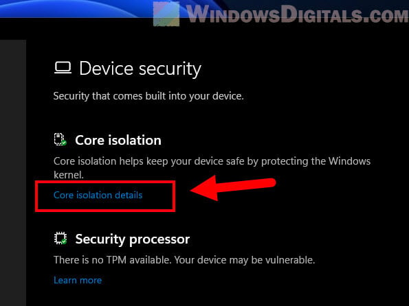 Windows 11 Core isolation details