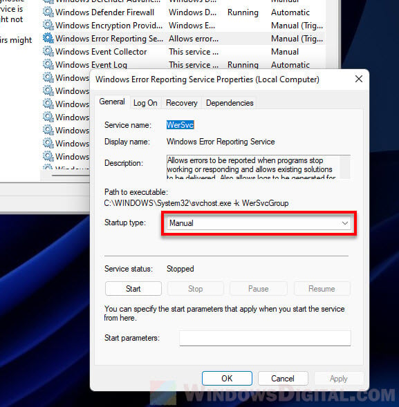 Windows 11 Error Reporting Service