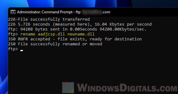 Windows 11 FTP command line to rename a file