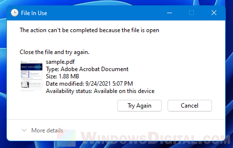 Windows 11 File in Use This action can't be completed