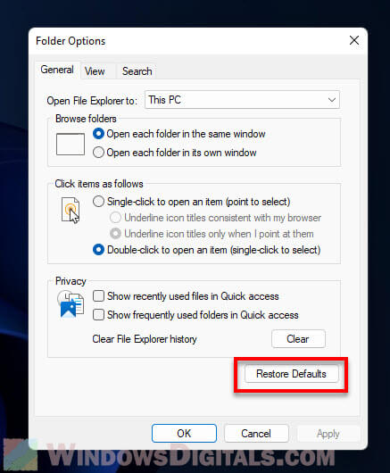 Windows 11 Folder Options Restore Defaults