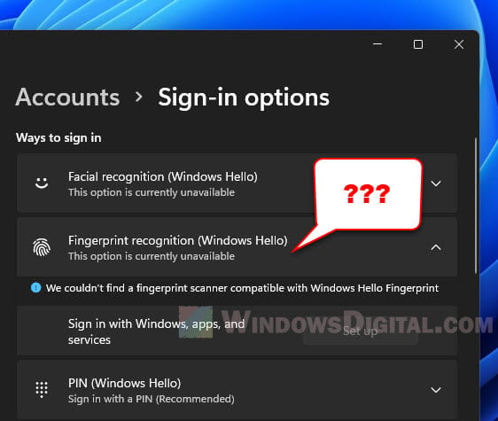 Windows 11 Hello Fingerprint This option is currently unavailable