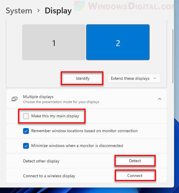 Windows 11 Identify Detect or Connect wireless display