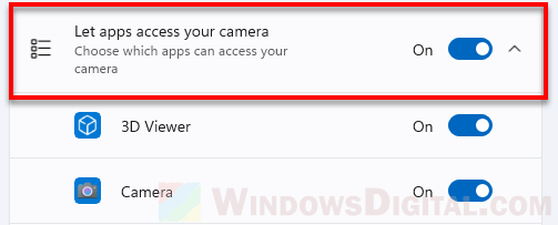 Windows 11 Let apps access camera