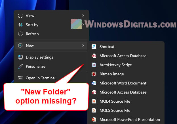 Windows 11 New Folder Missing From Right-Click Menu