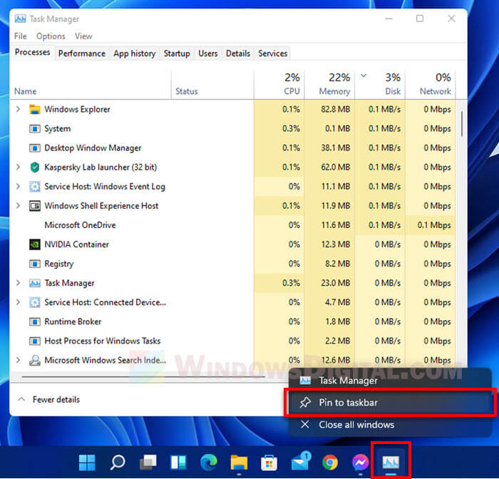 Windows 11 Open Task Manager Quickly Pin to Taskbar