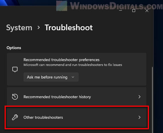 Windows 11 Other Troubleshooters