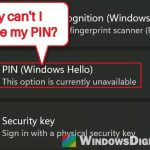 Windows 11 PIN Settings Ask for a Work or School Account on a Personal PC