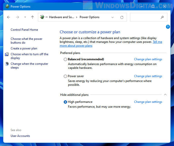 Windows 11 Power Options High Performance