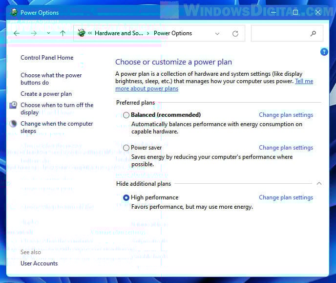Windows 11 Power Options High Performance