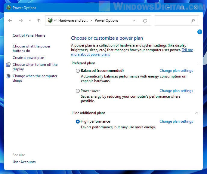 Windows 11 Power Options High Performance