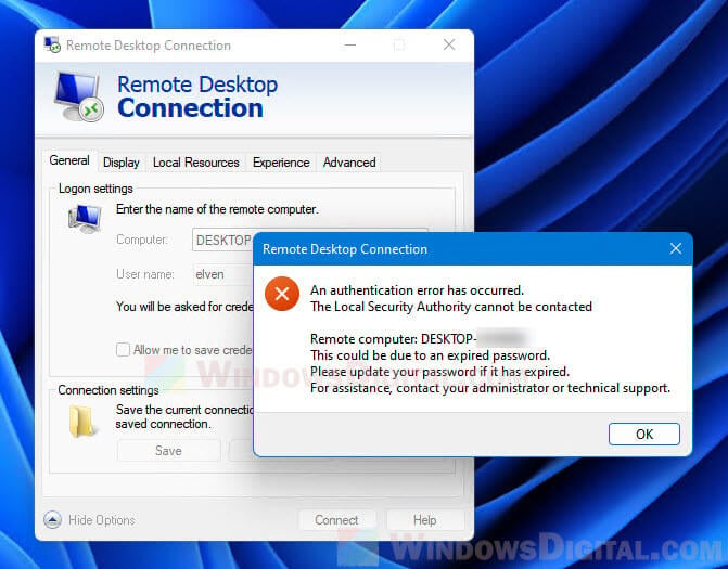 Windows 11 Remote Desktop An authentication error has occurred