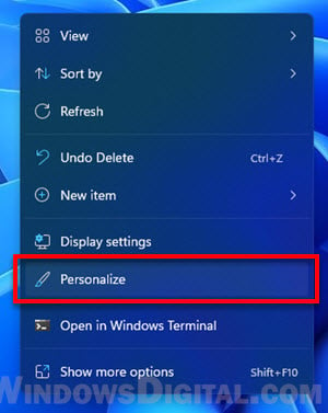 Windows 11 Right-click Personalize