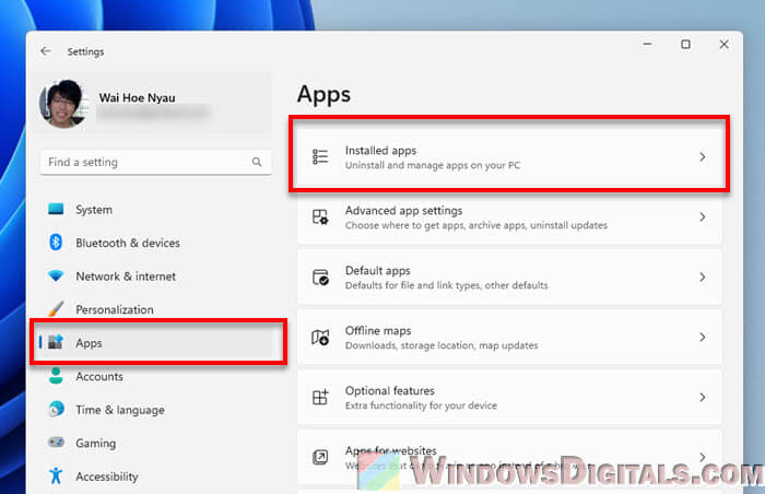 Windows 11 Settings Installed Apps