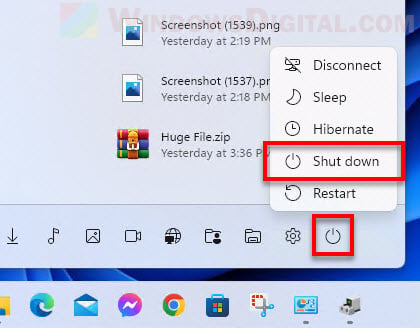 Windows 11 Start Menu Shut down