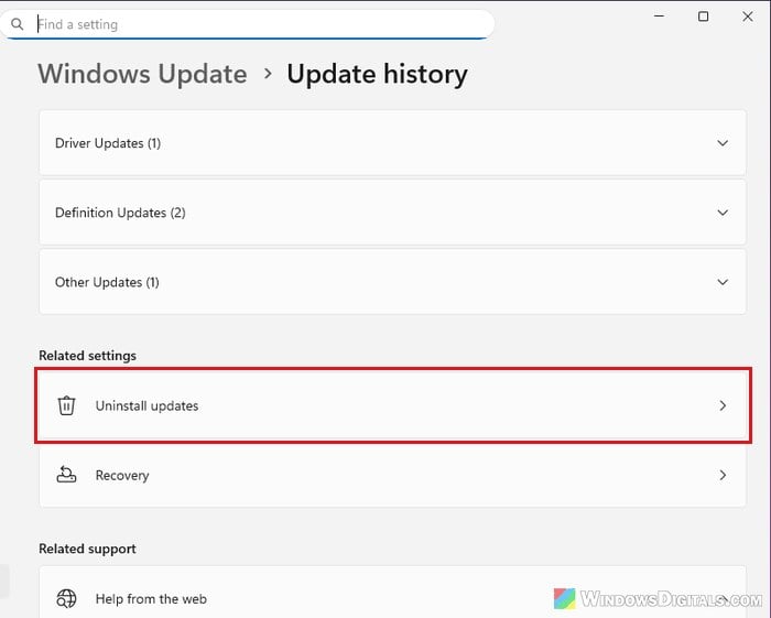 Windows 11 Update history Uninstall updates