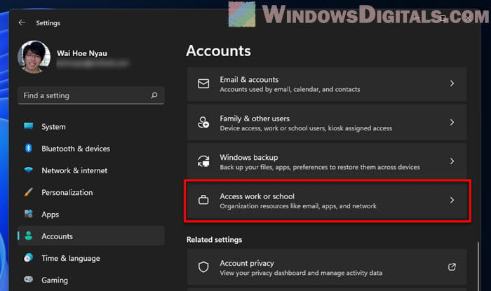 Windows 11 accounts settings