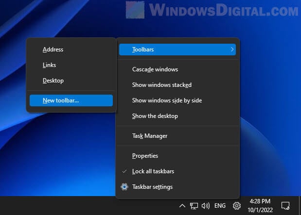 Windows 11 add toolbar to taskbar