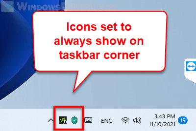 Windows 11 always show taskbar icons