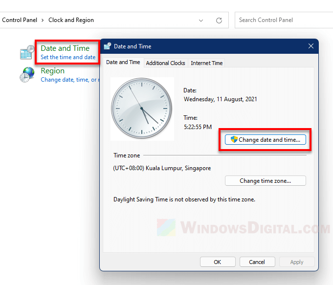 Windows 11 change date and time manually