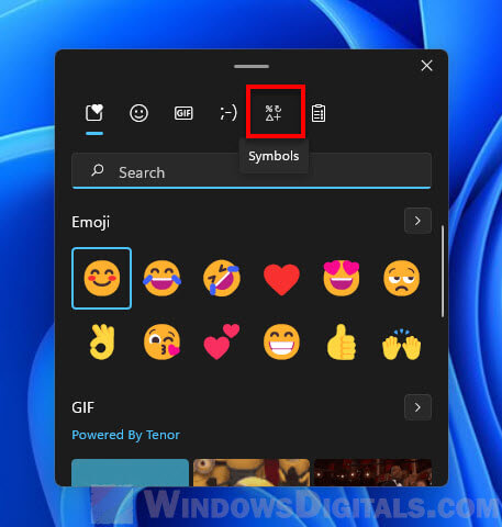 Windows 11 emoji panel