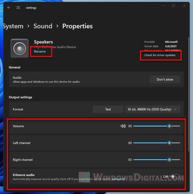 Windows 11 how to configure sound settings of audio device