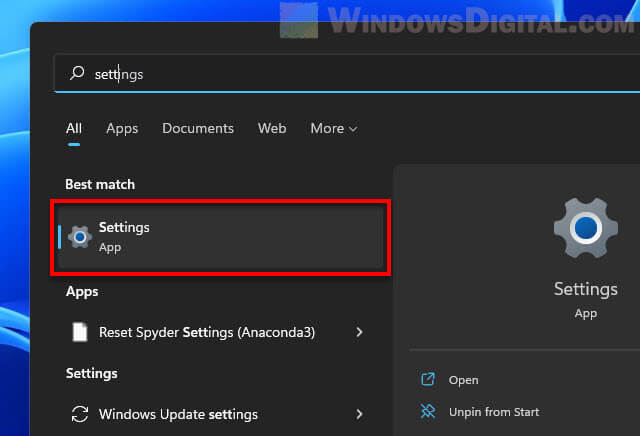 Windows 11 open settings