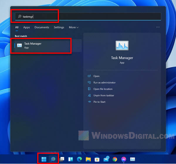 Windows 11 search Task Manager taskmgr