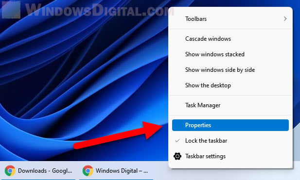 Windows 11 taskbar properties