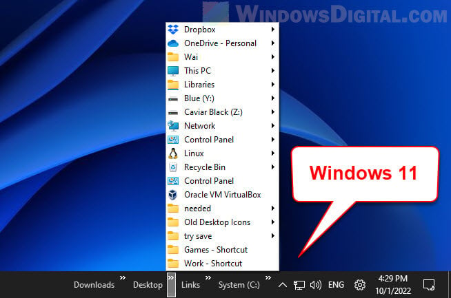 Windows 11 taskbar toolbars