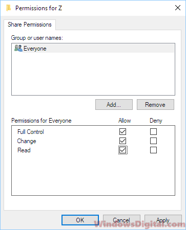 Set permissions for network folder