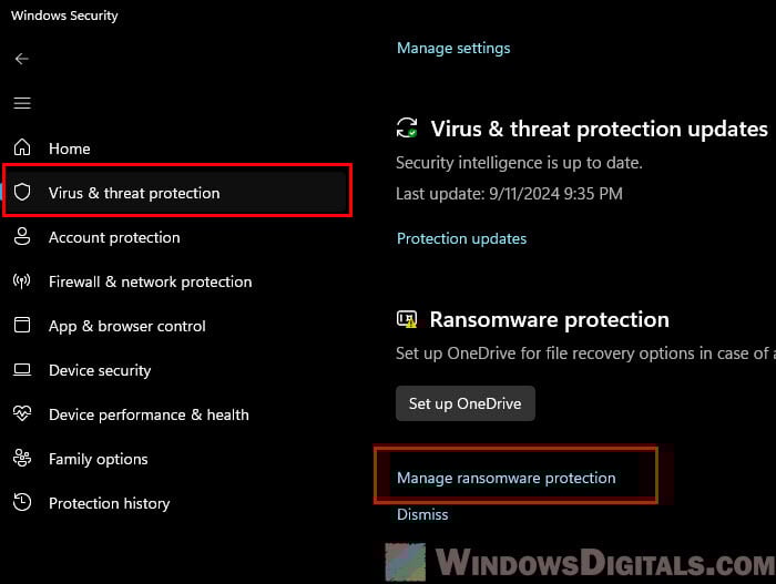Windows Defender Manage ransomware protection