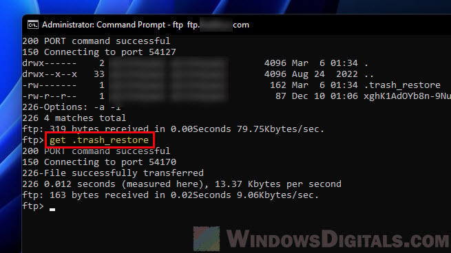 Windows FTP command line to download a file from FTP server