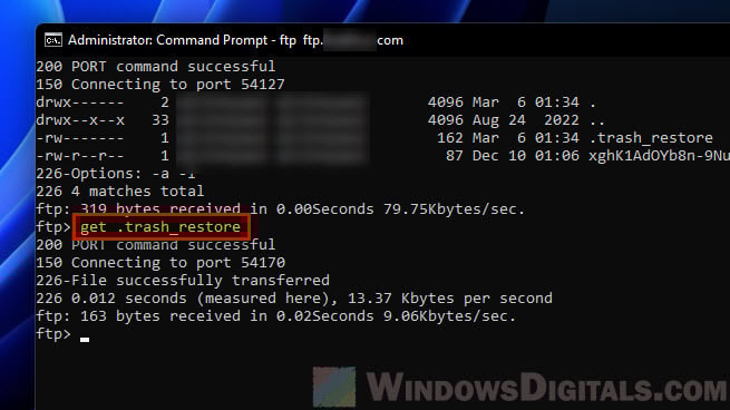 Windows FTP command line to download a file from FTP server