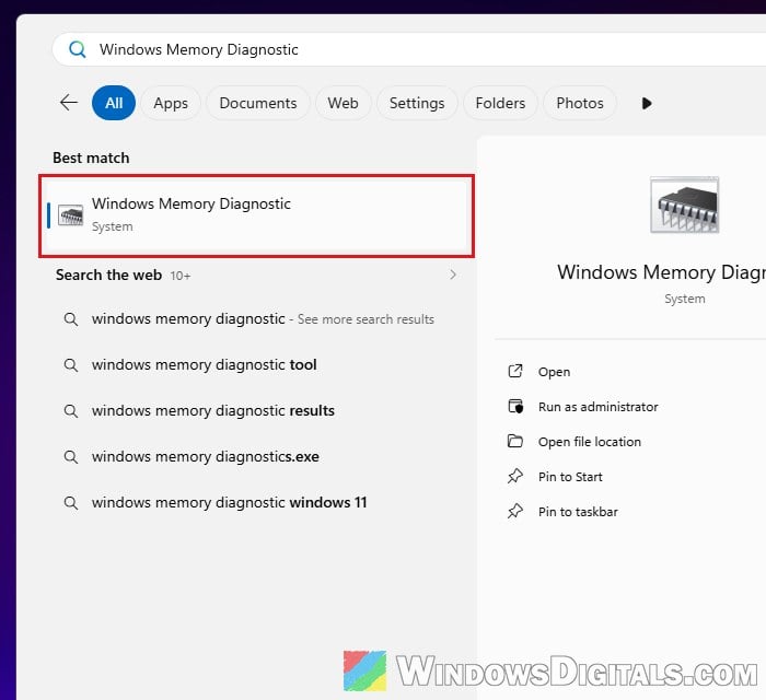 Windows Memory Diagnostic Windows 11