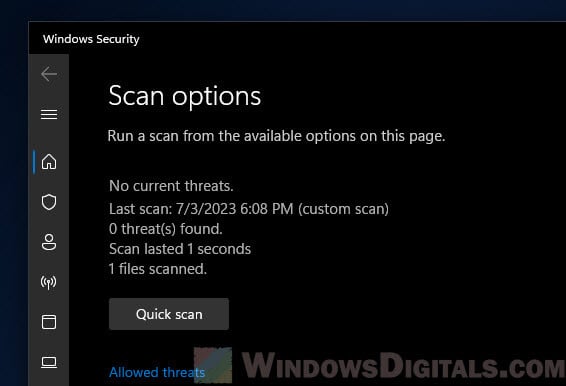 Windows Security No current threats