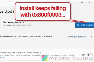 Windows Update "Install error - 0x800f0993" in Windows 11