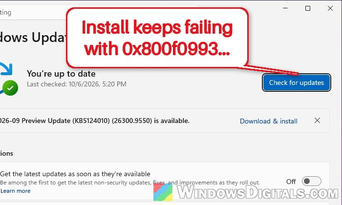 Windows Update "Install error - 0x800f0993" in Windows 11
