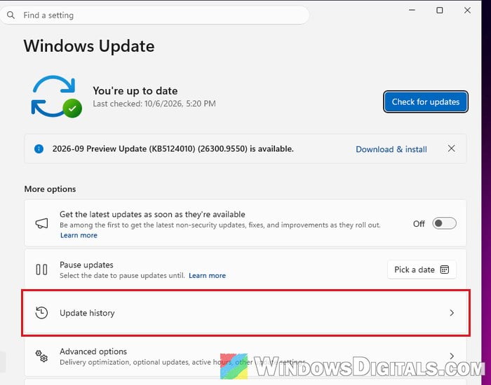 Windows Update history Windows 11